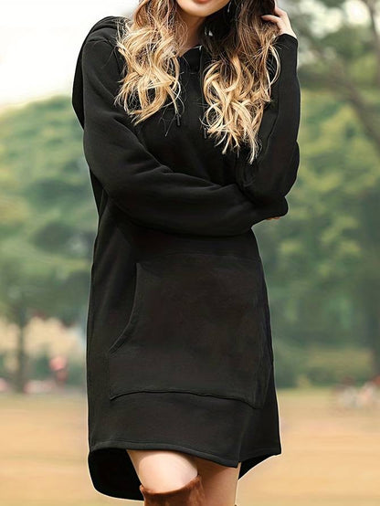 Hooded Dress with Kangaroo Pocket Black
