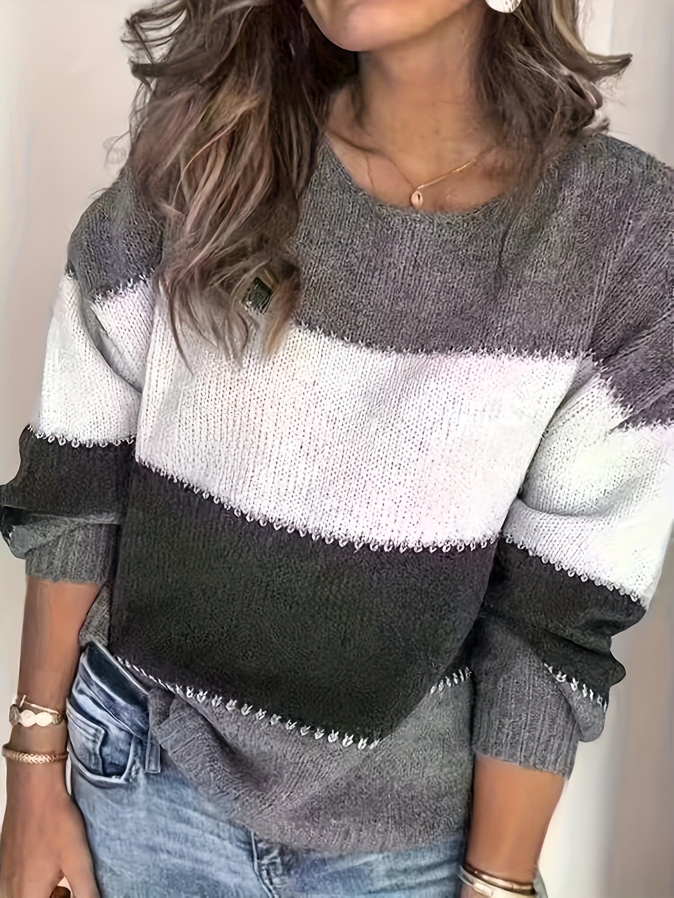 Color Block Sweater Trendy Women's