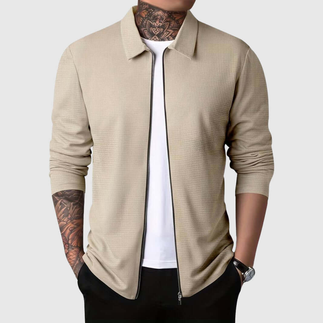 Herren Waffelstrick Jacke Warm Zip Up - IdealeKleiden