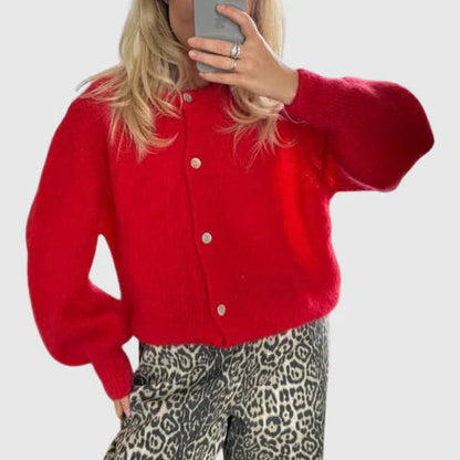 Women's Cashmere Cardigan Round Neck Button Closure