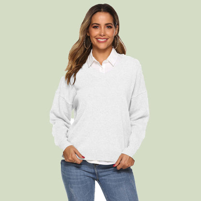 Women's Knitted V-Neck Sweater Comfortable Long Sleeve