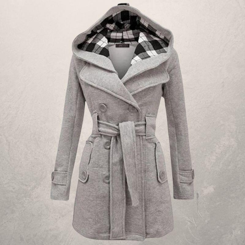 Classic Double-Breasted Trench Coat with Hood