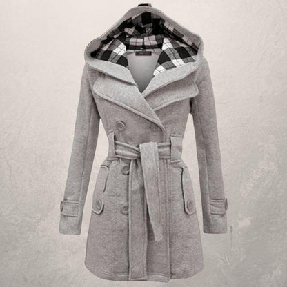 Classic Double-Breasted Trench Coat with Hood