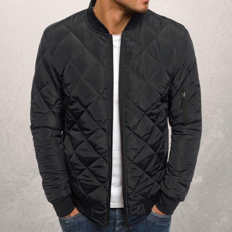 Fashionable Diamond Pattern Bomber Jacket
