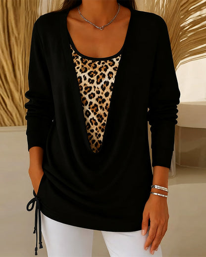 Leopard Print Top Lace-Up Blouse Women