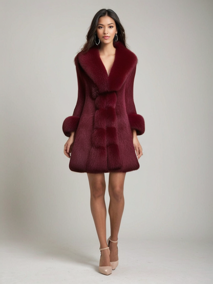 Warmes Winterkleid Lang für Frauen mit Kontrastkragen - IdealeKleiden