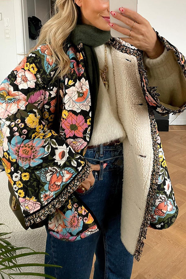 Blumenmuster Steppjacke Damen Elegant - IdealeKleiden