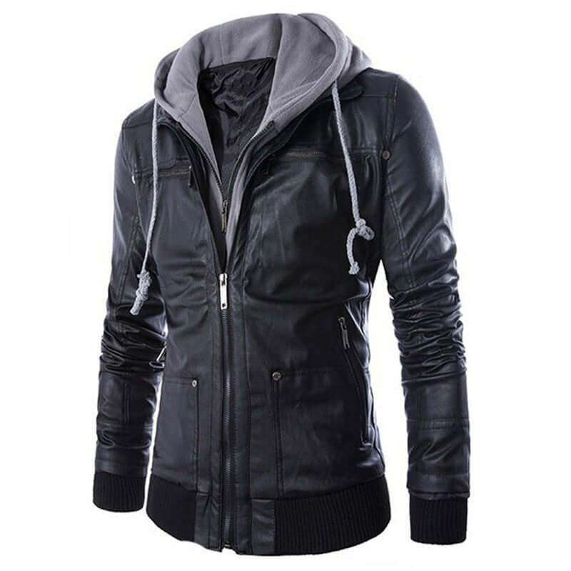 Men's Elegant Leather Jacket with Hood