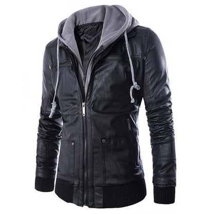 Men's Elegant Leather Jacket with Hood