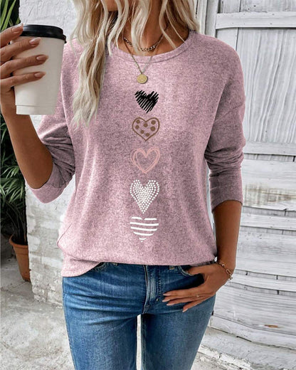 Romantic Women's Long Sleeve Round Neck Love Symbol Dress