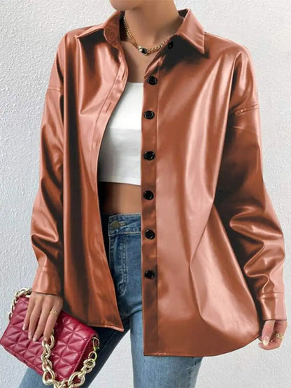 Men's Vintage Leather Jacket Classic Button Closure