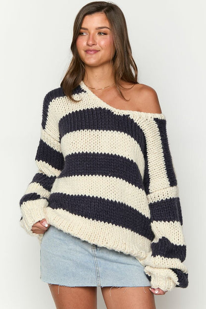 Stylish Off-Shoulder Knit Sweater Trendy Autumn Fashion