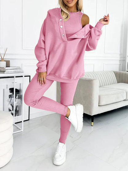 Women's 3-piece Sports Suit Hoodie Slim Pants