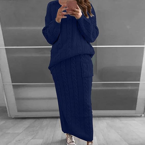 Knitted Dress Set Winter Warm Sweater Skirt