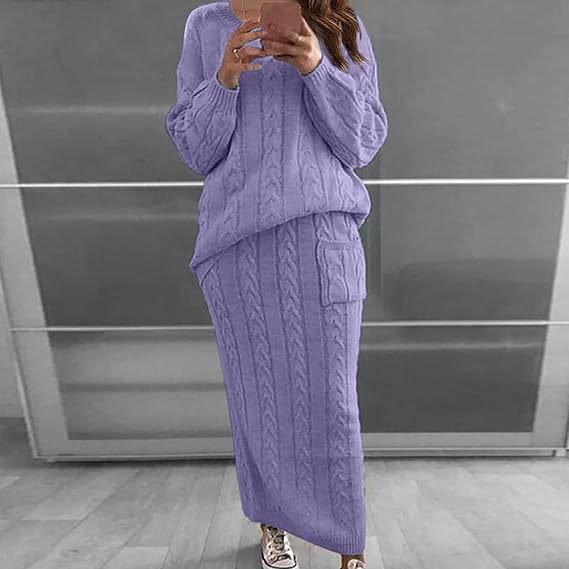 Knitted Dress Set Winter Warm Sweater Skirt