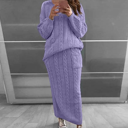 Knitted Dress Set Winter Warm Sweater Skirt