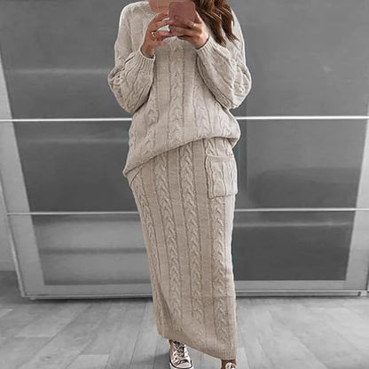 Knitted Dress Set Winter Warm Sweater Skirt