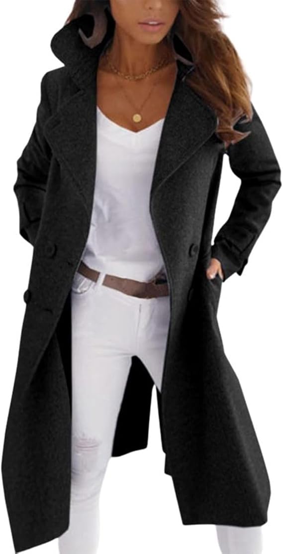 Elegant Women's Wool Coat Button Closure