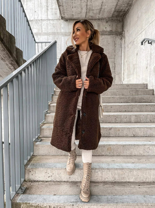 Eleganter Plüsch-Trenchcoat Damen - IdealeKleiden