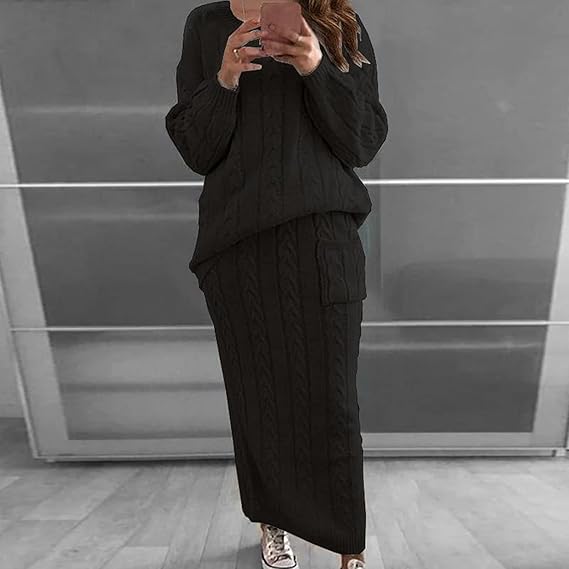 Knitted Dress Set Winter Warm Sweater Skirt