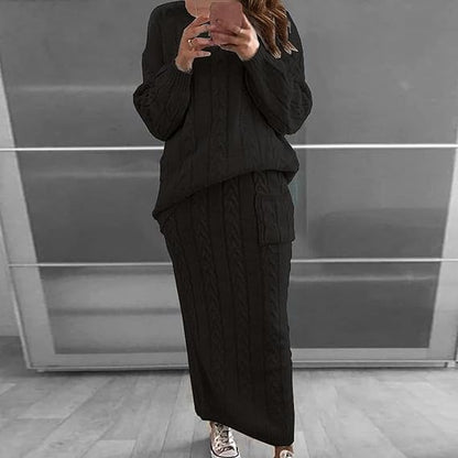 Knitted Dress Set Winter Warm Sweater Skirt