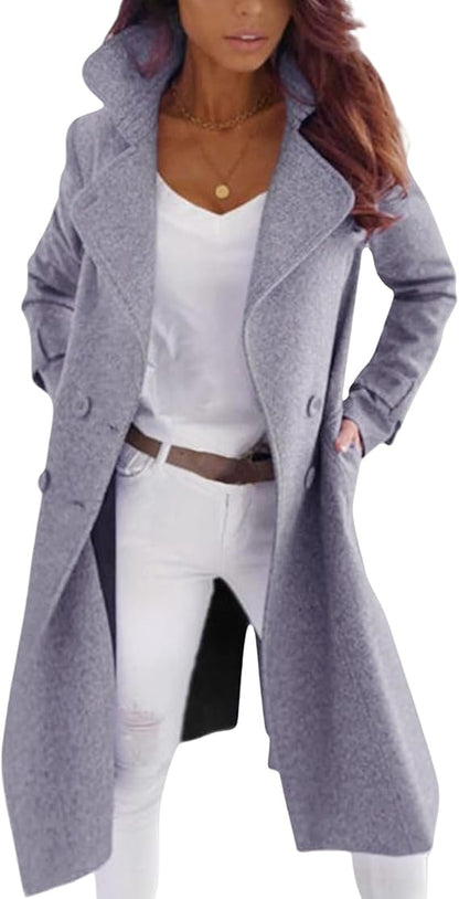 Elegant Women's Wool Coat Button Closure