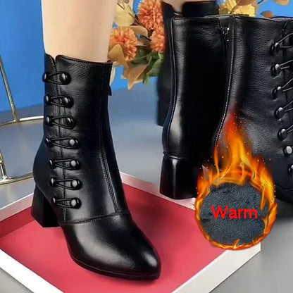Women's Leather Boots Sturdy Winter Boots