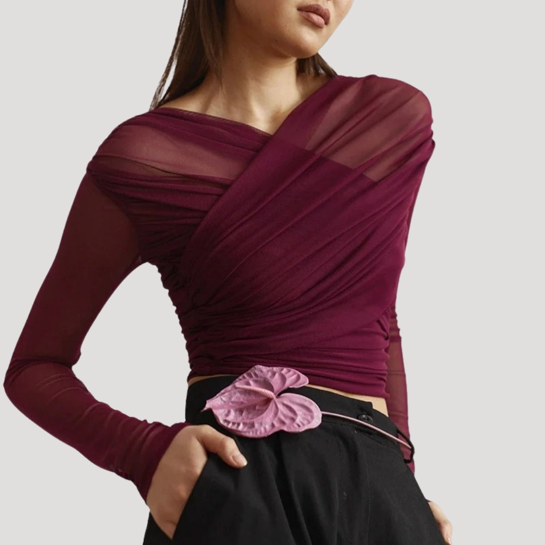 Women's Spring Wrap Top Long Sleeve Sheer