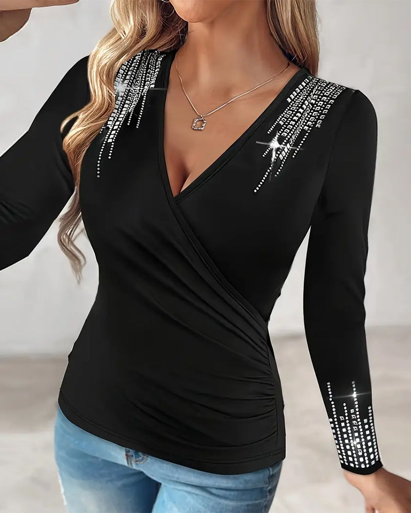 Elegant V-Neck Glitter Diamond Dress