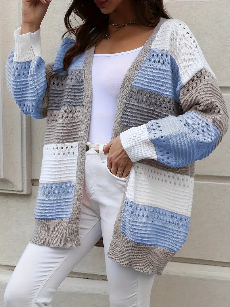 Cardigan Colorful Color Block Pattern