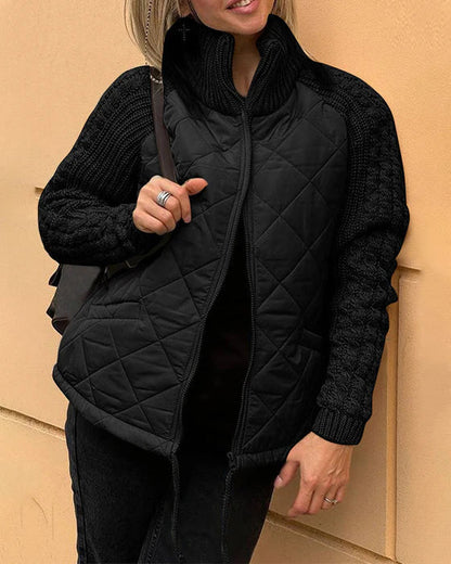Solid-colored Coat Zipper High Collar