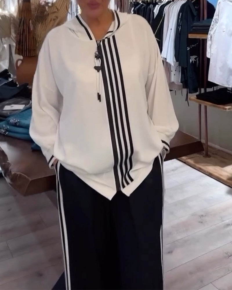 Hoodie Tracksuit Stripes Casual Trendy Two-Piece
