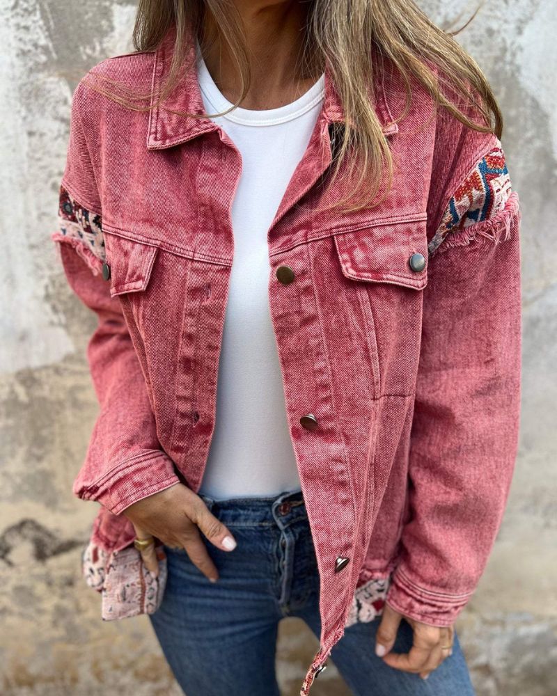 Fashionable denim jacket patchwork style