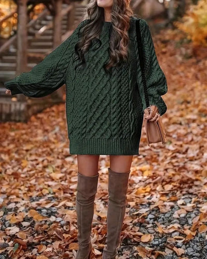 Cable Knit Long-Sleeve Evening Dress Elegance
