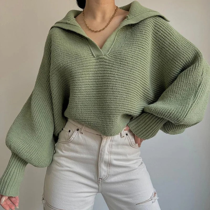 Cozy Knitted Sweater Bib Sleeves Open Collar