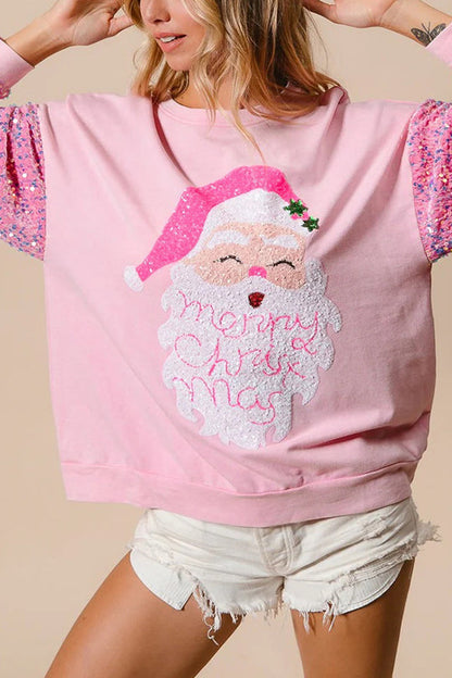 Christmas Sweatshirt Casual Glitter Crew Neck