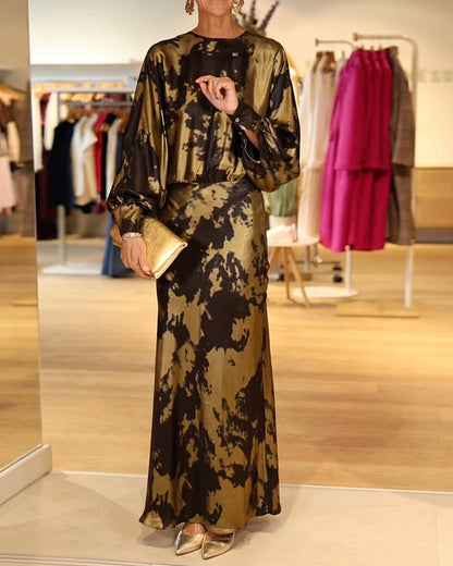 Stylish Long-Sleeved Dress With Print