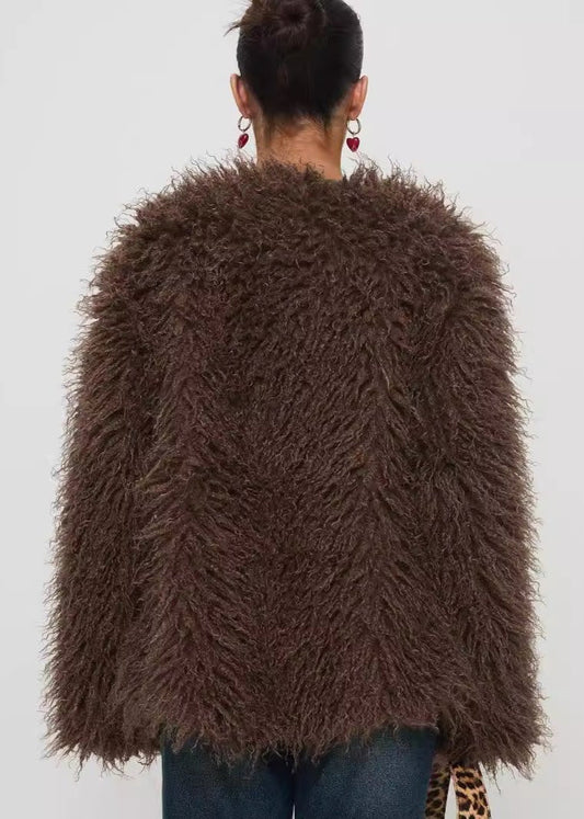 Stylische Kunstpelz Jacke Shaggy Look - IdealeKleiden