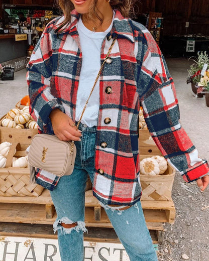 Stylish Plaid Jacket With Buttons