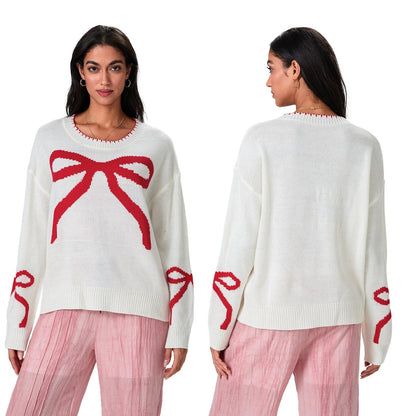Elegant knitted sweater with bow detail