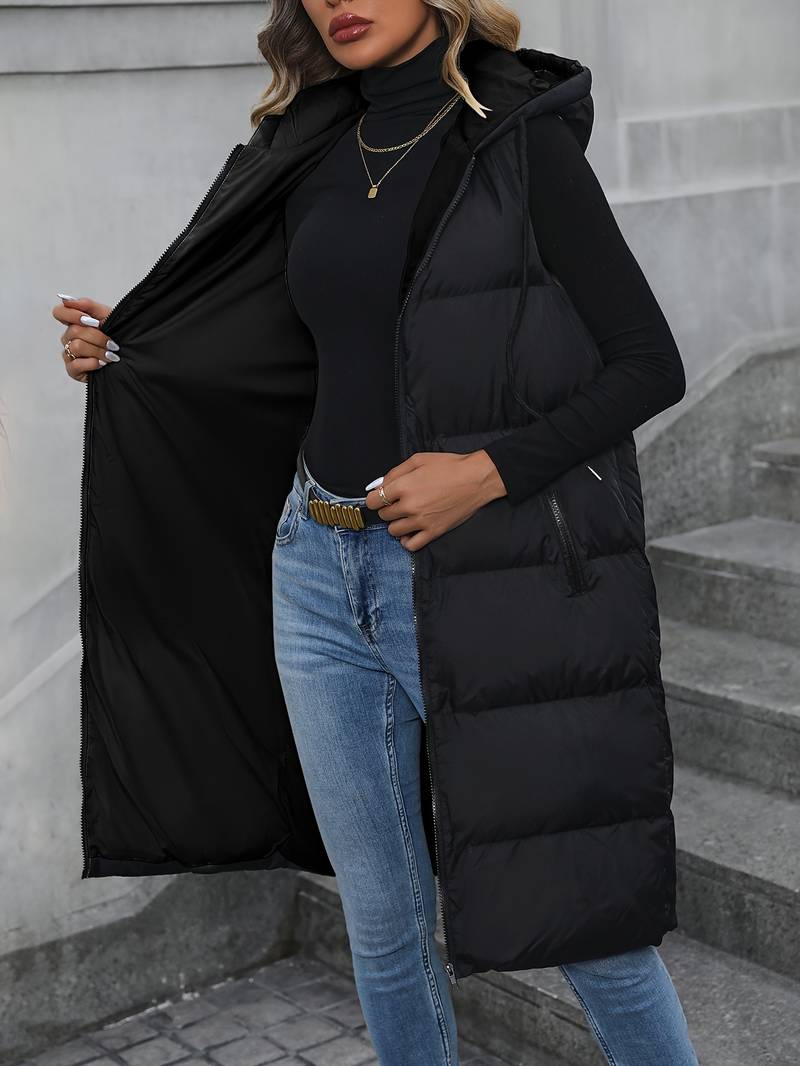 Women's Long Vest Hooded Jacket Zipper