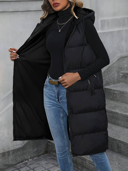 Women's Long Vest Hooded Jacket Zipper