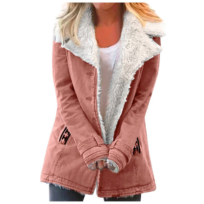 Women's Winter Jacket Elegant Lapel Collar Long Sleeve