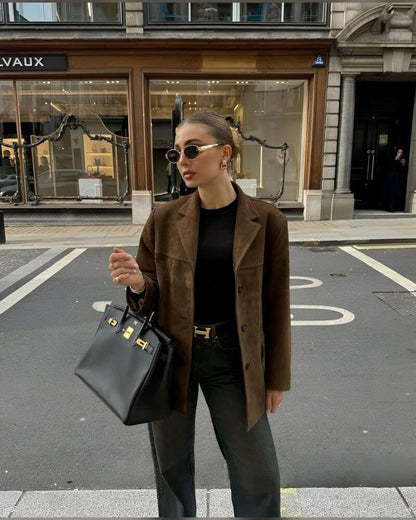 Elegant Women's Suede Style Leather Jacket