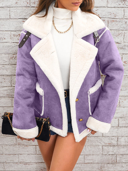 Women's Winter Jacket Sheepskin Collar Warm