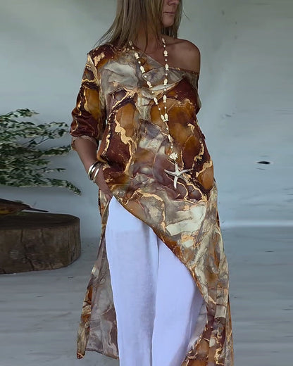 Trendy Printed Dress With Slit