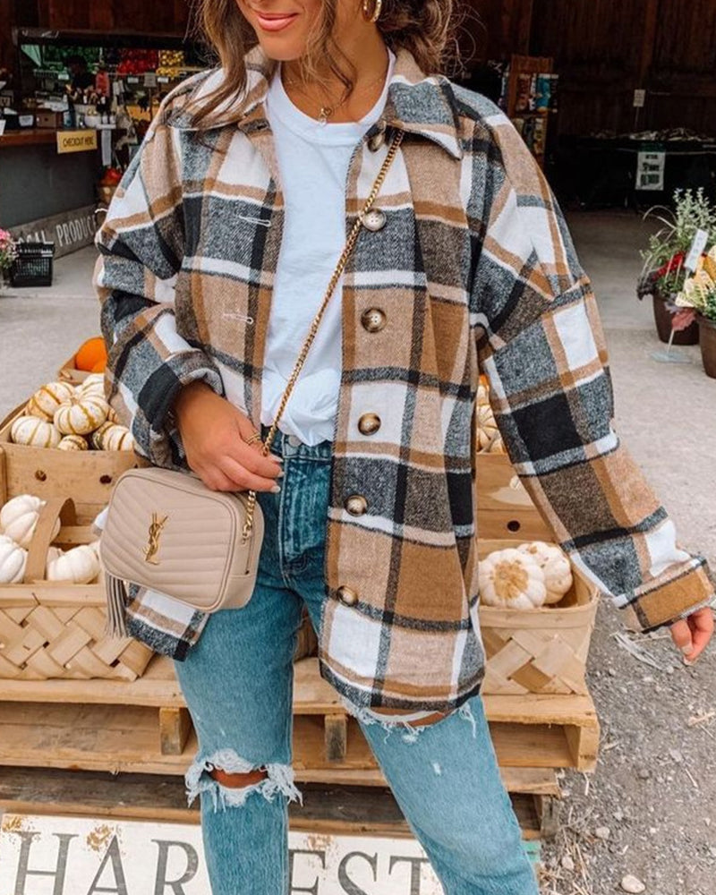 Stylish Plaid Jacket With Buttons
