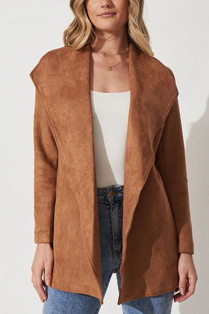 Stylish Cardigan Large Lapels Leather Look