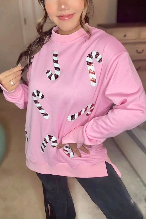 Christmas Sweatshirt Round Neck Glitter Effect