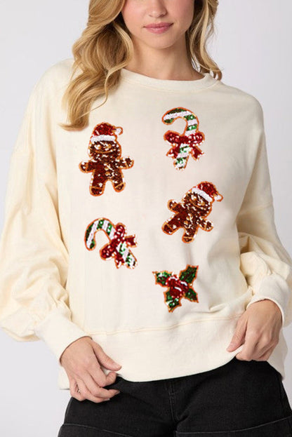 Christmas Sweatshirt Gingerbread Man Glitter Casual Long Sleeve